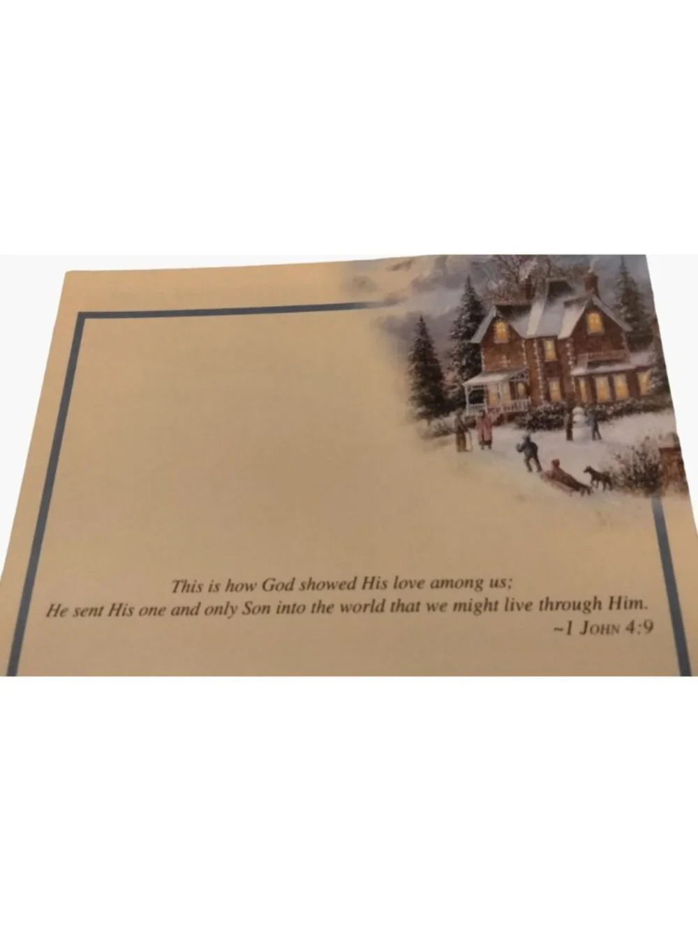 Christian Christmas Card Hearts Come Home Winter Village Bible Verse 1 John 4 9